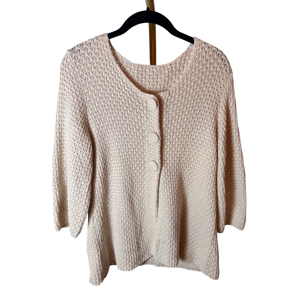 Unbranded Crochet Cardigan‎ Womens M Cream Excellent Star Stitch 3/4 Sleeve Boho